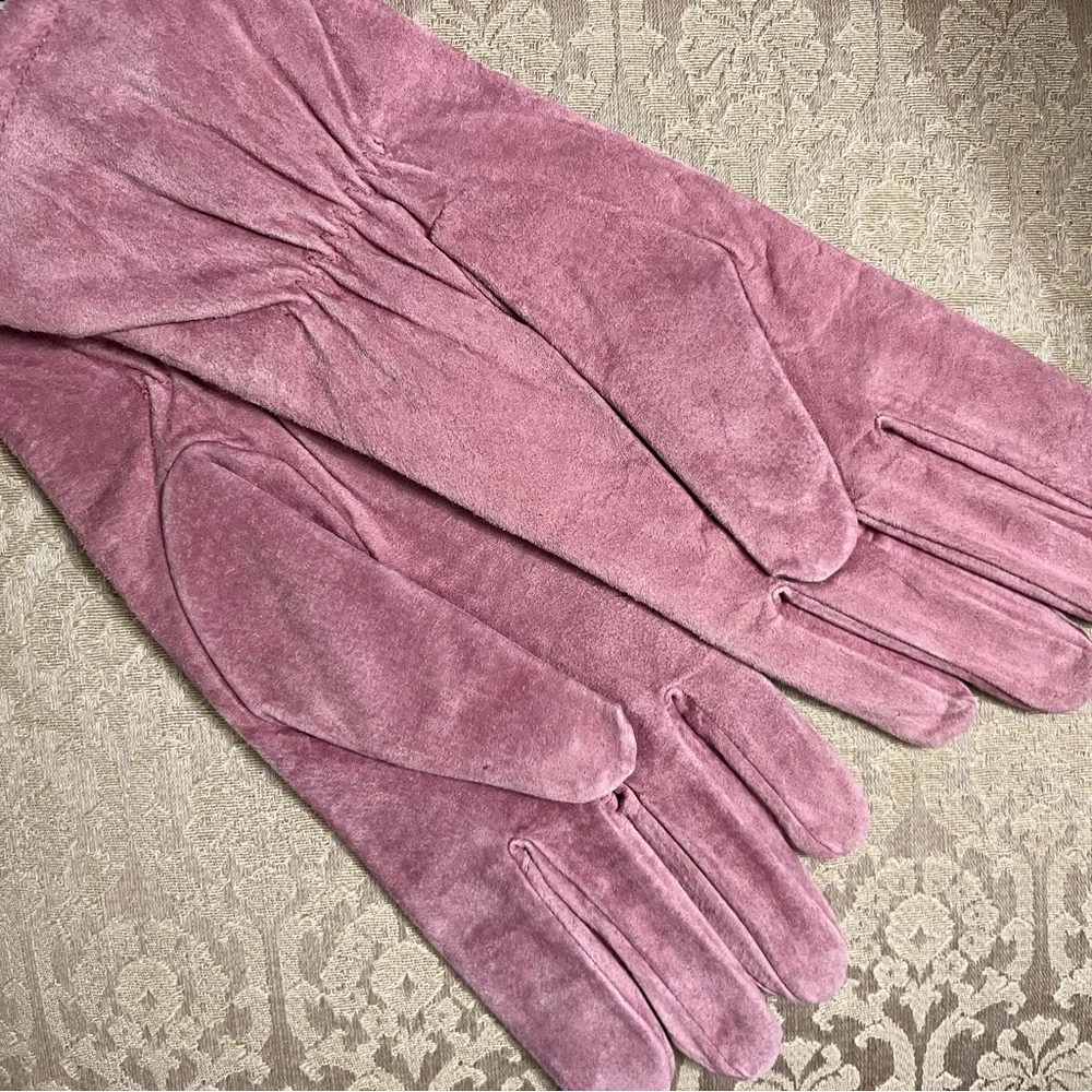 Lizden pink suede gloves machine washable large NWT